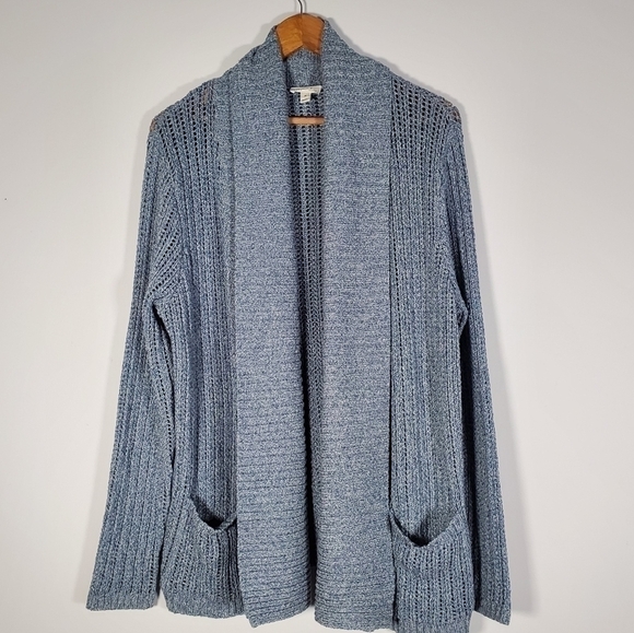 Soft Joie Indigo Blue Open Front Knit Shawl Collar Cardigan Size Medium - Picture 4 of 10